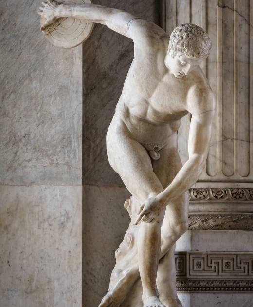 Miron Discobolus sculpture Ancient Roman replica to greek Discobolus sculpture made by Myron in 460 B.C.